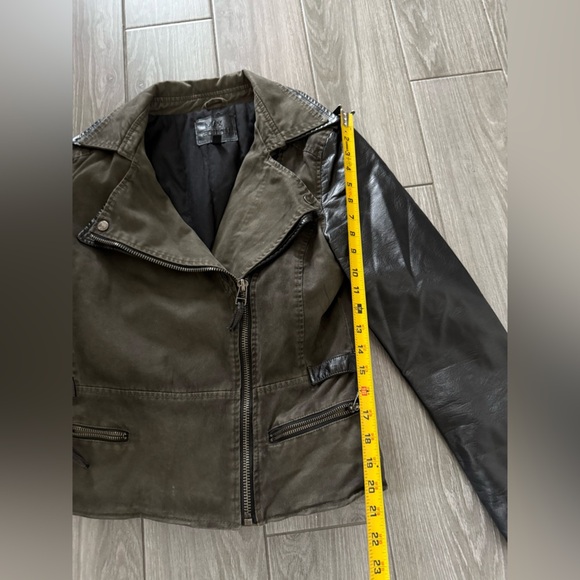 Max Edition|Faux leather & olive canvas utility jacket,color block•••Size Small - Picture 9 of 11